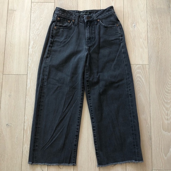 Mavi Wide Leg Cropped Raw Hem Black Jeans Size 24 - Picture 1 of 14